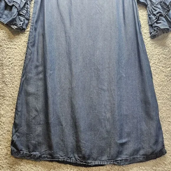 Soft Surroundings Blue Chambray Dress Size Large Knee Length 3/4 Ruffle Sleeve - Picture 3 of 11